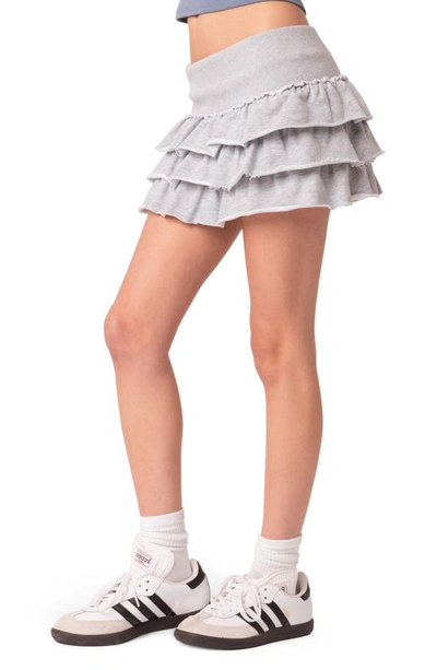 Edikted Martina Ruffle French Terry Miniskirt In Gray-melange