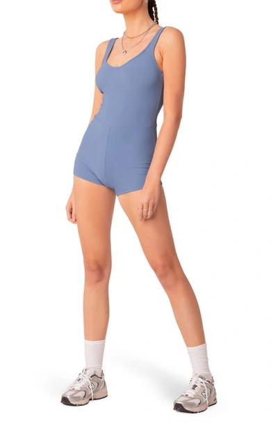 Shop Edikted Drea Open Back Rib Romper In Blue