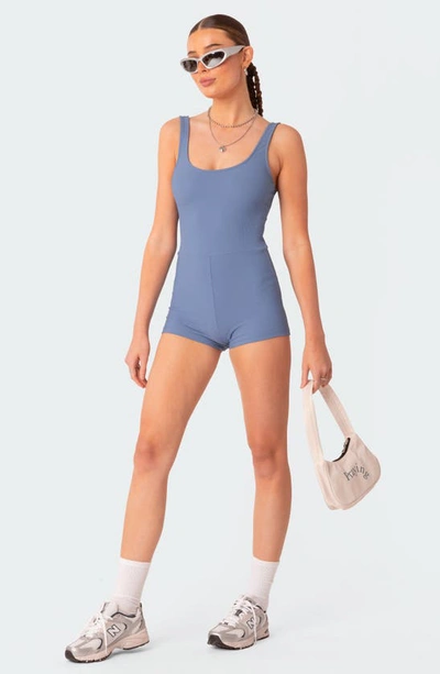 Shop Edikted Drea Open Back Rib Romper In Blue