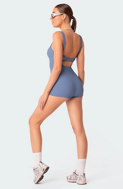 Shop Edikted Drea Open Back Rib Romper In Blue