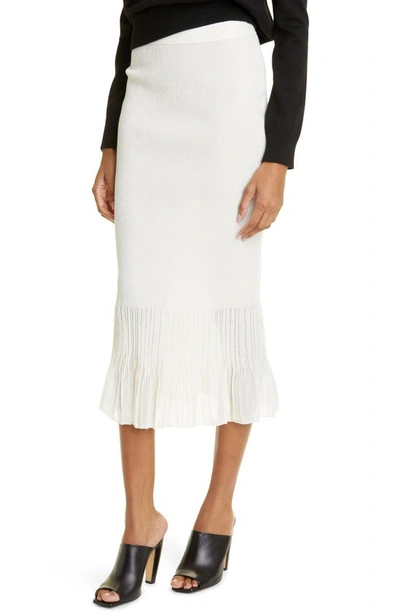 Shop Bottega Veneta Rib Cotton Blend Midi Skirt In 9071 Chalk