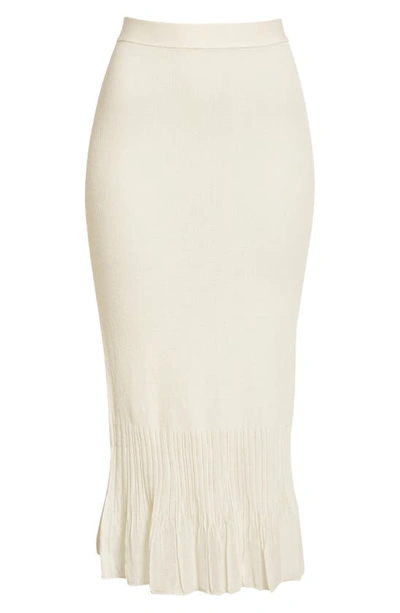 Shop Bottega Veneta Rib Cotton Blend Midi Skirt In 9071 Chalk