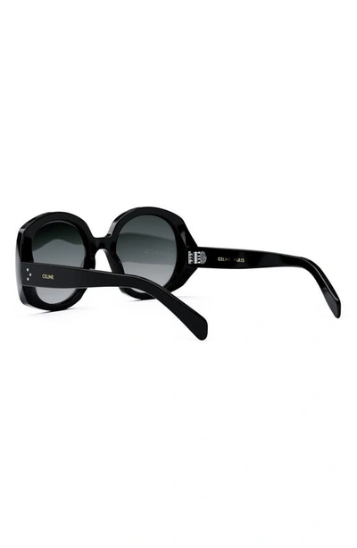 Shop Celine Bold 3 Dots 53mm Round Sunglasses In Shiny Black / Gradient Smoke