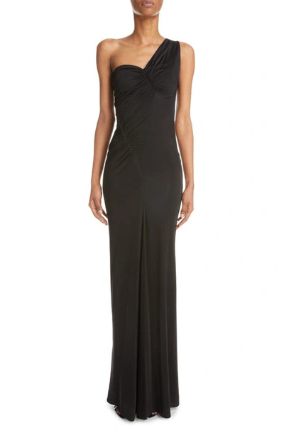 Shop Saint Laurent One-shoulder Sleeveless Jersey Gown In Noir