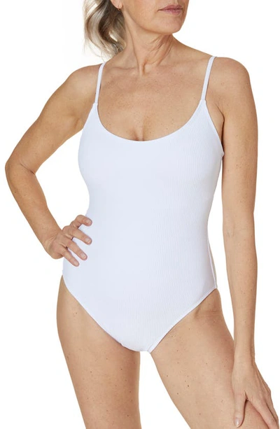 Shop Andie Amalfi Ribbed One-piece Swimsuit In White