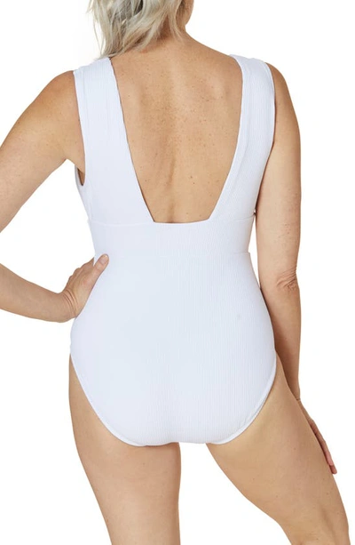 Shop Andie Mykonos Rib Long Torso One-piece Swimsuit In White