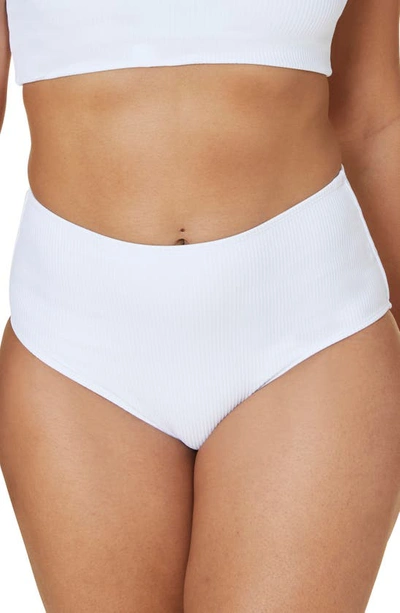 Shop Andie Ribbed High Waist Bikini Bottoms In White Ribbed