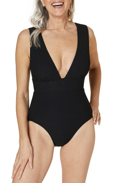 Shop Andie Mykonos Ribbed One-piece Swimsuit In Black