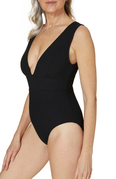 Shop Andie Mykonos Ribbed One-piece Swimsuit In Black