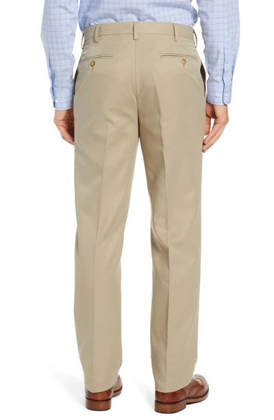 Berle Classic Fit Flat Front Microfiber Performance Trousers In Tan