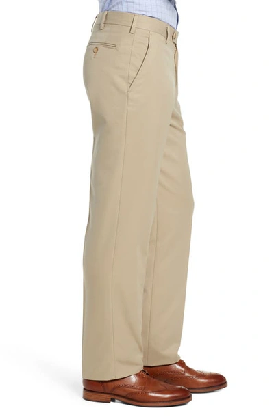 Berle Classic Fit Flat Front Microfiber Performance Trousers In Tan