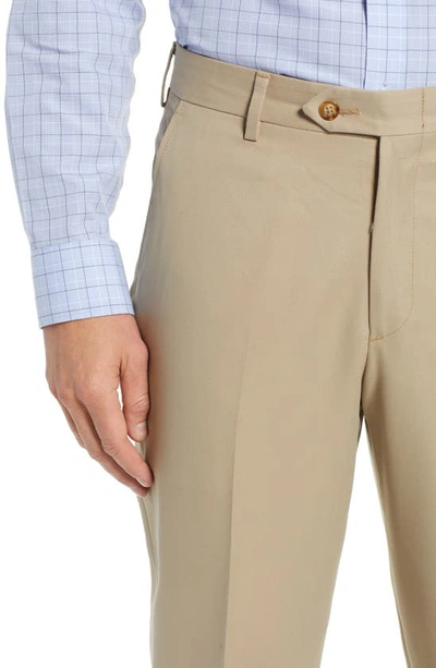 Berle Classic Fit Flat Front Microfiber Performance Trousers In Tan