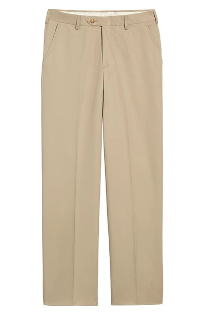 Berle Classic Fit Flat Front Microfiber Performance Trousers In Tan
