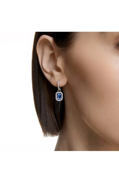 Swarovski Millenia Drop Earrings Octagon Cut Blue Rhodium Plated In Blue