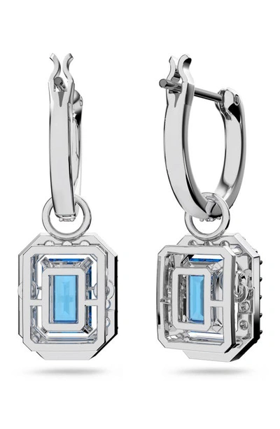 Swarovski Millenia Drop Earrings Octagon Cut Blue Rhodium Plated In Blue