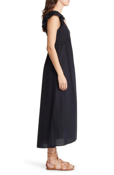 Shop Xirena Leia Ruffle Cap Sleeve Cotton Midi Dress In Black