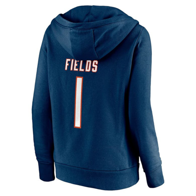 Fanatics Women's  Justin Fields Navy Chicago Bears Player Icon Name And Number V-neck Pullover Hoodie In Navy