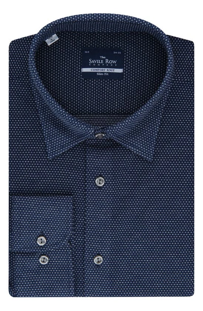 Shop Savile Row Co Slim Fit Birdseye Dot Dress Shirt In Navy