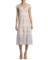 CATHERINE DEANE SHORT-SLEEVE TIERED LACE A-LINE COCKTAIL DRESS