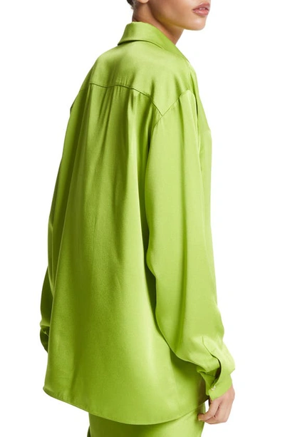Shop Michael Kors Collection Boyfriend Charmeuse Button-up Shirt In 301 Lime