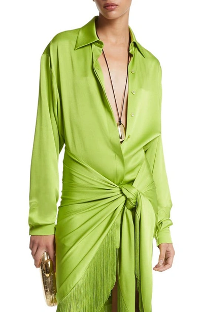 Shop Michael Kors Collection Boyfriend Charmeuse Button-up Shirt In 301 Lime