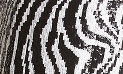 Shop Michael Kors Sequin Zebra Stripe Fringe Minidress In 061 Black/ Optic White
