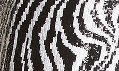 Michael Kors Sequin Zebra Stripe Fringe Minidress In 061 Black/ Optic White