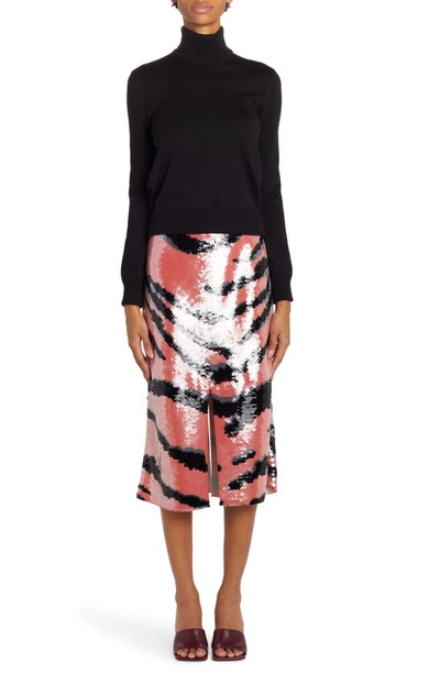 Shop Bottega Veneta Sequin Tiger Stripe Skirt In Maple/ Black