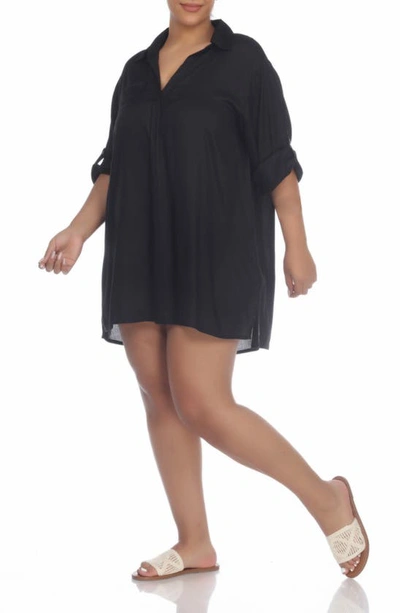 Shop Boho Me Button Down Shirt Dress In Black