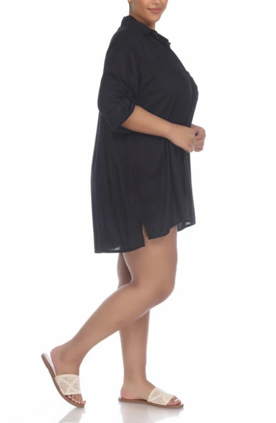 Boho Me Button Down Shirt Dress In Black