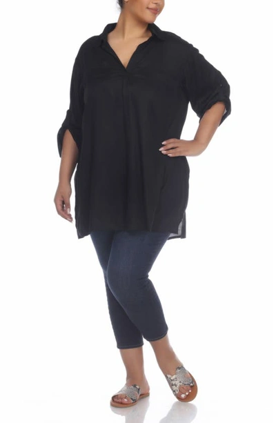 Boho Me Button Down Shirt Dress In Black