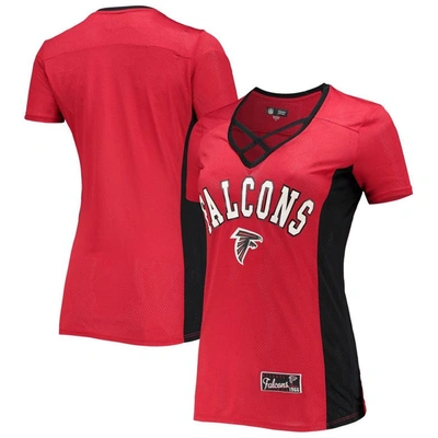 Shop 5th And Ocean By New Era 5th & Ocean By New Era Red Atlanta Falcons Contrast Insert V-neck T-shirt
