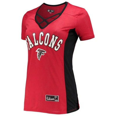 Shop 5th And Ocean By New Era 5th & Ocean By New Era Red Atlanta Falcons Contrast Insert V-neck T-shirt