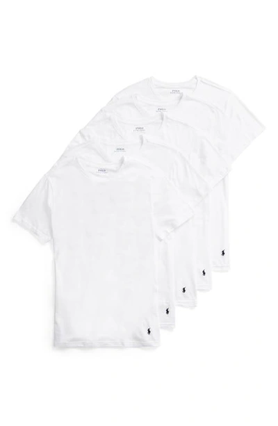 Shop Polo Ralph Lauren 5-pack Slim Fit Logo Embroidered Crewneck Undershirts In White/white