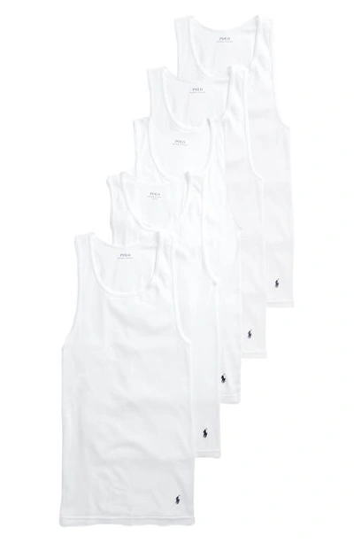 Polo Ralph Lauren 5-pack Classic Ribbed Tanks In White/white