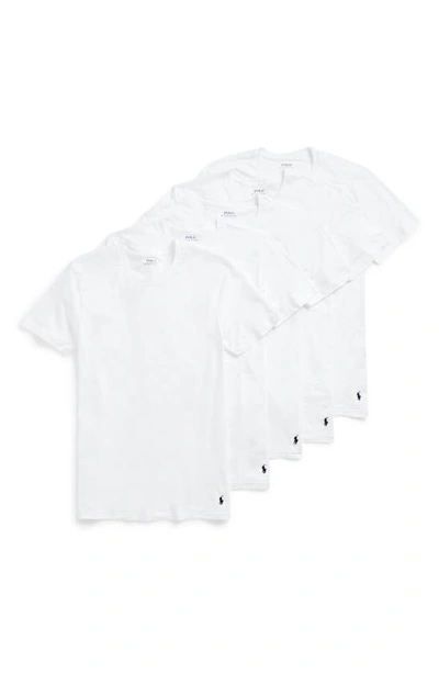 Shop Polo Ralph Lauren 5-pack Relaxed Fit Logo Embroidered Crewneck Undershirts In White/white