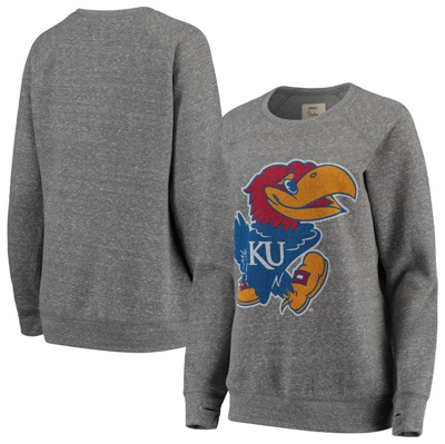 Shop Pressbox Heathered Gray Kansas Jayhawks Big Team Logo Knobi Fleece Tri-blend Crew Neck Sweatshirt In Heather Gray