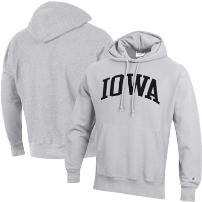 Shop Champion Heathered Gray Iowa Hawkeyes Team Arch Reverse Weave Pullover Hoodie In Heather Gray