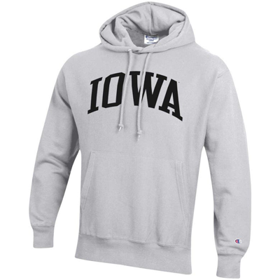 Shop Champion Heathered Gray Iowa Hawkeyes Team Arch Reverse Weave Pullover Hoodie In Heather Gray