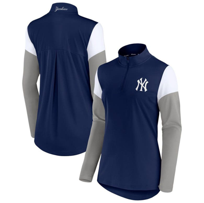 Shop Fanatics Branded Navy/gray New York Yankees Authentic Fleece Quarter-zip Jacket