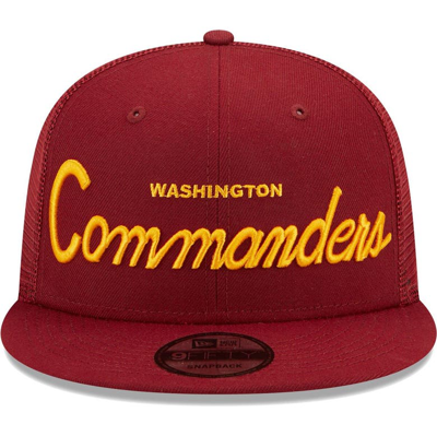 Shop New Era Burgundy Washington Commanders Script 9fifty Trucker Snapback Hat