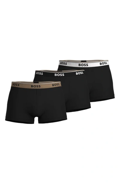 Shop Hugo Boss Assorted 3-pack Power Cotton Stretch Jersey Trunks In Black