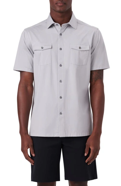 Shop Bugatchi Ooohcotton® Short Sleeve Button-up Shirt In Platinum