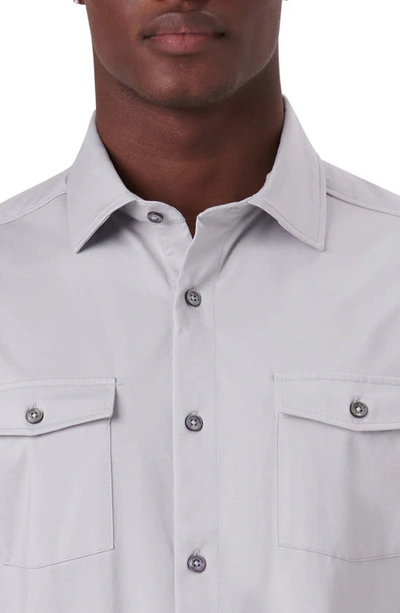Shop Bugatchi Ooohcotton® Short Sleeve Button-up Shirt In Platinum