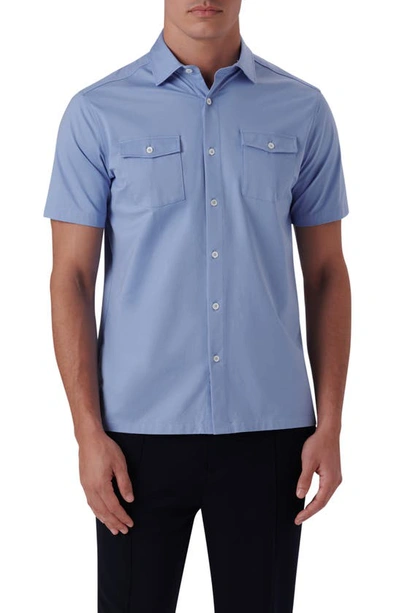 Shop Bugatchi Ooohcotton® Short Sleeve Button-up Shirt In Sky