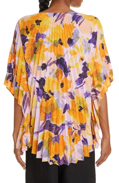 Shop Dries Van Noten Camilla Floral Print Pleated Blouse In Lilac 403
