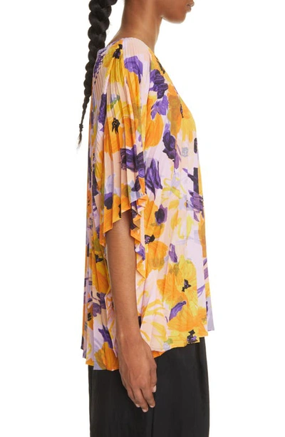 Shop Dries Van Noten Camilla Floral Print Pleated Blouse In Lilac 403