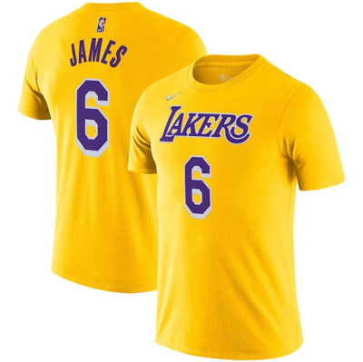 Shop Nike Lebron James Gold Los Angeles Lakers Diamond Icon Name & Number T-shirt