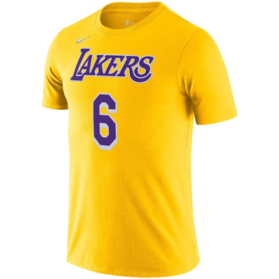 Shop Nike Lebron James Gold Los Angeles Lakers Diamond Icon Name & Number T-shirt