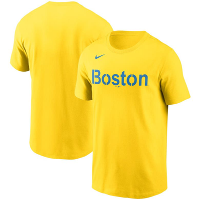 Shop Nike Boston Red Sox City Connect Wordmark T-shirt In Gold